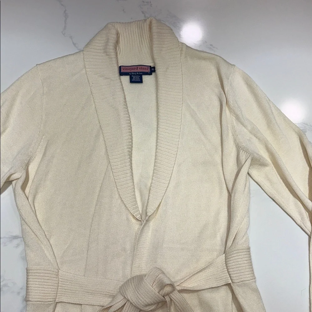 VINEYARD VINES~SIZE XL~SHAWL COLLARED LONG SWEATER WITH BELT~IVORY CHILLY DAY~ - Picture 3 of 16